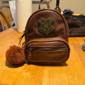 Brown Leather Hogwarts Crest Backpack